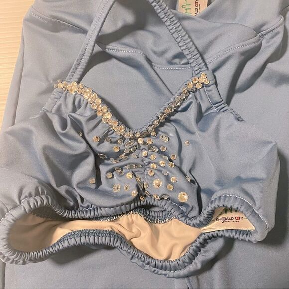 Custom made solo dance costume blue flair pants top rhinestone 2 piece set - 10 - Picture 7 of 15